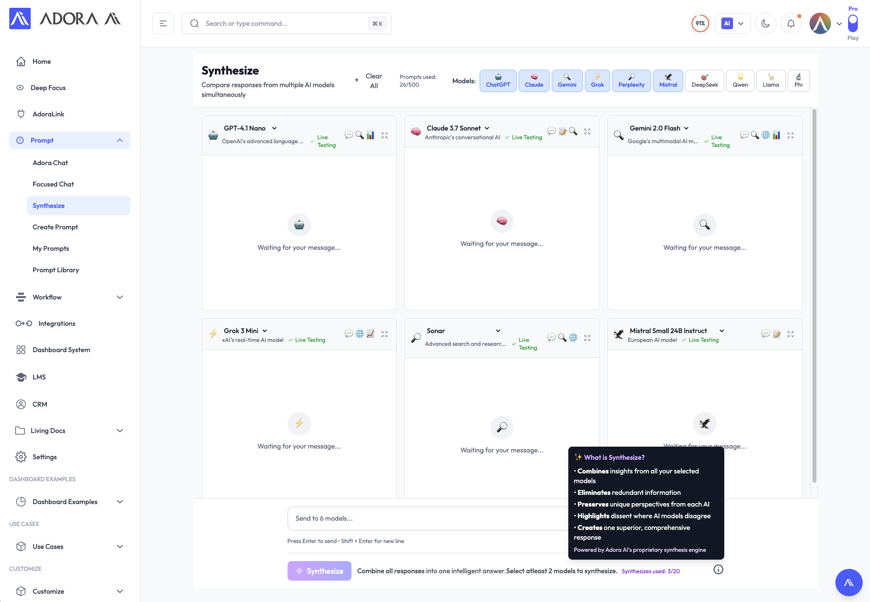 Adora AI dashboard